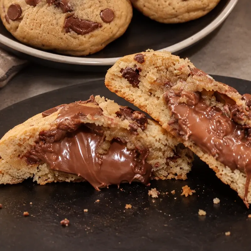 Cookie de Nutella cortado ao meio